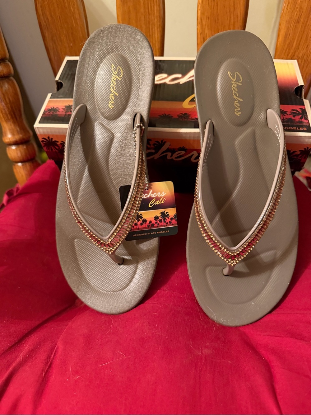 Skechers Brown Embellished Thong Sandals